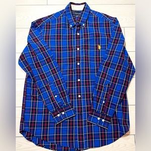 U.S. Polo Assn. Plaid Button down navy blue ling sleeve, Men's Size M‎